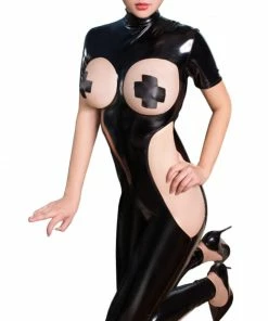 Laidtex Latex Clothing Peek-a-Boo Bodysuit Fetish Costume