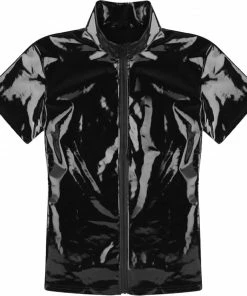 Laidtex Latex Clothing Black PVC Zippered Top