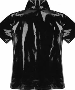 Laidtex Latex Clothing Black PVC Zippered Top