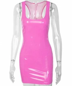 Laidtex Latex Clothing Pink PVC Party Dress