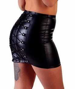 Laidtex High Waist Vinyl Lace Up Skirt