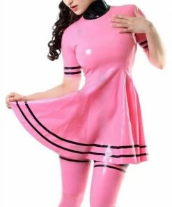 Laidtex Pink Latex Dress With Stockings