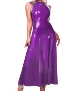 Latexfun Latex Clothing Full Length Purple Latex Dress